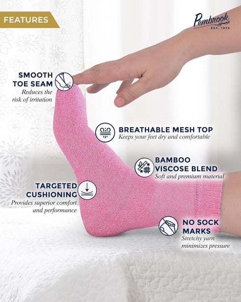 Pembrook Bamboo Viscose Diabetic Socks for Women & Men - 6 Pairs Ankle Socks for Swollen Feet | Neuropathy Socks | Wide Calf and Ankle Socks | Ede...