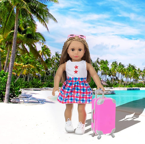 ZQDOLL American 18 inch Doll Clothes and Accessories - Doll Travel Suitcase Play Set Including Suitcase Doll Clothes, Shoes, Sunglasses, Camera, U...