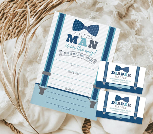 Your Main Event Prints Boy Baby Shower Invitations, 20 Including Envelopes & Diaper Raffle Cards, Little Man, Sprinkle...