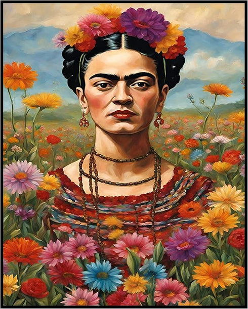 Posterizer 1 pcs- Frida Kahlo inspied poster in floral theme-Famous Figures Art Collection-Floral Botanical Art- Living Room Bedroom Decor- unfram...