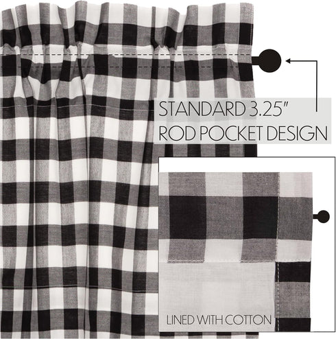 VHC Brands Annie Buffalo Check Cotton Farmhouse Kitchen Curtains Rod Pocket 16x72 Valance, Black...