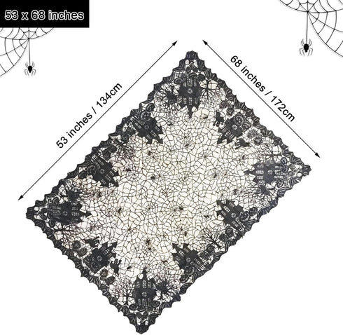 Halloween Tablecloth - Gothic Black Lace Spider Web Table Cover for Halloween Masquerade, Dinner Party, Scary Movie Nights Table Decorations - 53x...