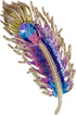 Gorgeous Gold Tone Blue Purple Enamel Peacock Feather Brooch Pin with AB Tear Stone...