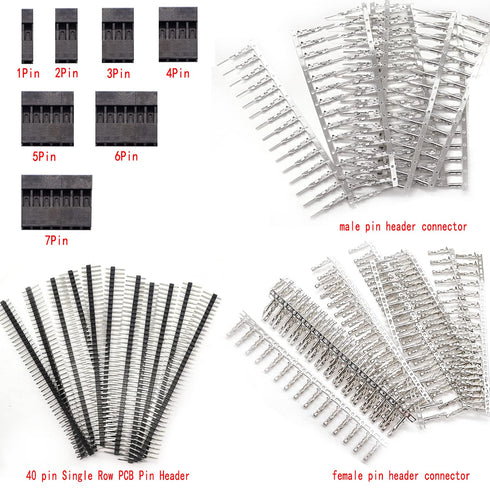 Taiss 600PCS Dupont Connector Kit 2.54mm 1/2/3/4/5/6/7 Pin Housing Connector and Male Female Crimp Pin,Dupont Crimp Pin Adaptor Assortment,Jumper ...