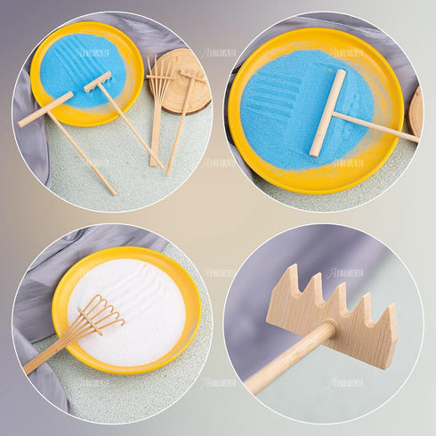 AUEAR, 4 Pack Mini Sand Rake Zen Garden Bamboo Rakes for DIY Garden Desktop Decor 4 Styles...