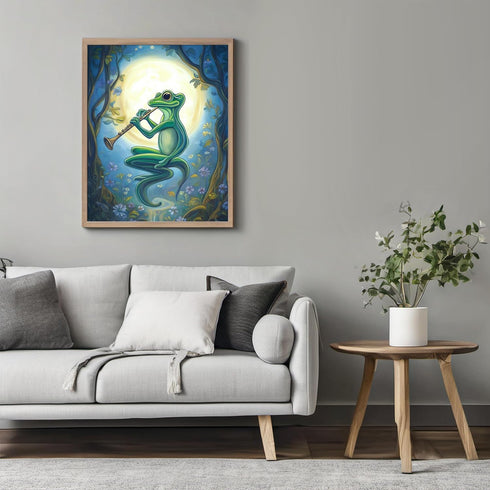 Posterizer 1 pcs-whimsical forest scene-frog playing music 12-Art for Animal Lovers-Fantasy & Fiction Art-Gift for Daughter, Son, Kids- unframed w...