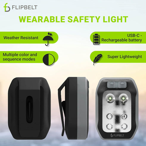 FlipBelt Clip On LED Running Light for Men and Women, Hands Free Safety Flashlight for Running, Biking, Hiking, Portable and Rechargeable Night Ru...