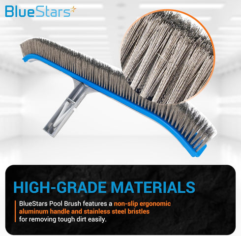 BlueStars 18-inch Wide Heavy Duty Stainless Steel Pool Brush - Aluminum Handle & Stainless Steel Bristles - Suitable for Concrete & Gunite Pools...