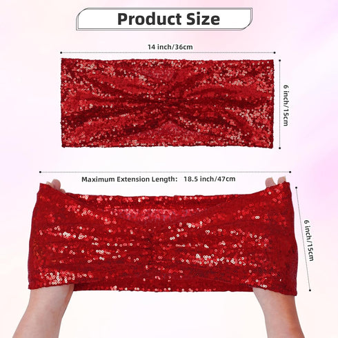 Poise3EHome Red Sequin Chair Sashes Folding Chair Covers Bow for Wedding Party Reception Decorations, 10 PCS...