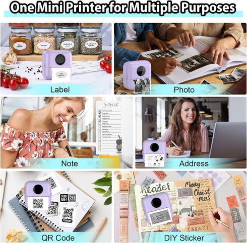 HuiJuKeJi Mini Sticker Printer Bluetooth Smart Pocket Inkless Thermal Printer with 11 Rolls Thermal Paper and Sticker for iOS&Android, Portable Re...