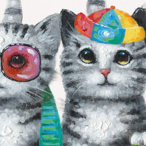Yidepot Cute Cat Canvas Wall Art: Framed Kitty Pictures for Girl's Bedroom Bathroom - Small Funny Babies Painting Ready to Hang (12"x12"x1Panel)...