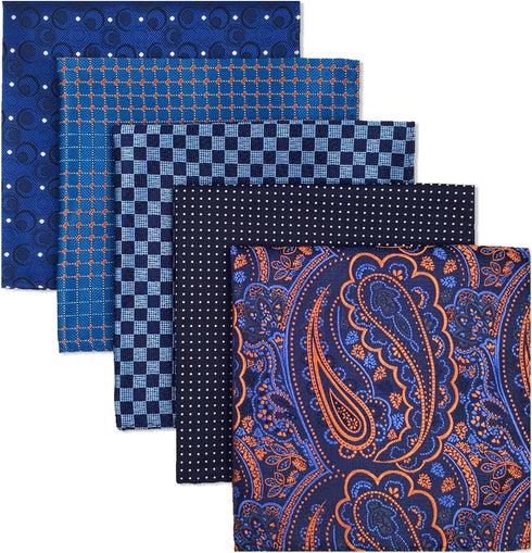 SHLAX&WING 5 Pieces Assorted Mens Silk Pocket Square Handkerchiefs Set Lot 25...