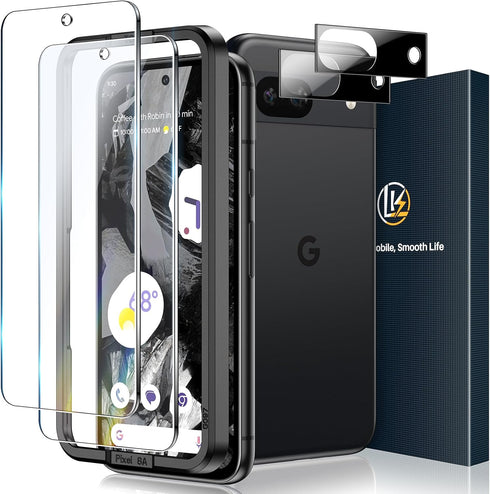 LK 2 Pack for Google Pixel 8a Screen Protector with 2 Pack Camera Lens Protector, Military Grade Shatterproof, HD Ultra-thin, 9H Hardness Tempered...