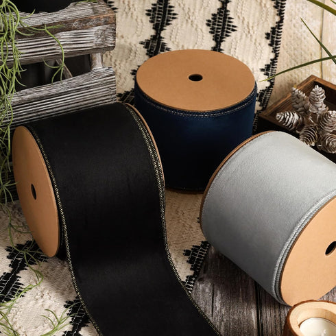 LaRibbons Reversible Velvet Lurex Wired Ribbon, Silver/Lt. Silver 4 Inch Crushed Velvet Ribbon for Gift Wrapping, Christmas Tree Decoration, Craft...