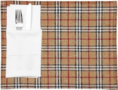 Restaurantware 16 x 12 Inch Dining Table Placemats Set Of 6 Rectangle Kitchen Table Mats - Vintage Style Easy To Clean Plastic Scotch Plaid Placem...
