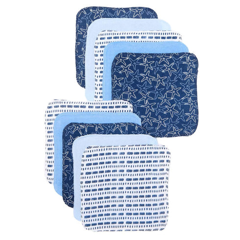 Spasilk Washcloth Wipes Set for Newborn Boys and Girls, Soft Terry Washcloth Set, Pack of 10, Blue Starfish...