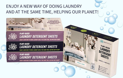 Plant-based Laundry Detergent Sheets, 100% Plastic-Free, Biodegradable, Powerful Cleaning Effect - Box of 60 Sheets - Fresh Linen...