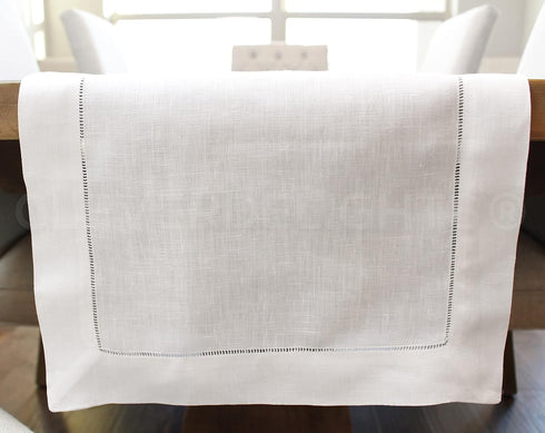 CleverDelights White Linen Hemstitch Table Runner - 16" x 108" - 100% Linen...