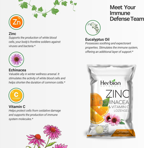 Herbion Naturals Zinc, Echinacea & Vitamin C Lozenges with Orange Flavor, 25 CT - Dietary Supplement for Adults & Children 5+ - Promotes Wellness ...