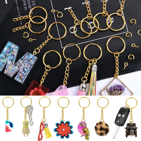 Keychain Rings for Crafts Gold, PAXCOO Key Chains Rings Kit includes 100Pcs Split Key Ring with Chain, 100pcs Jump Rings and 100pcs Screw Eye Pins...