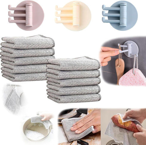 Multipurpose Wire Dishwashing Rags for Wet and Dry, Non-Scratch Wire Dish Cloths, Wire Cleaning Rags Easy Rinsing Wire Dish Towels for Kitchen, Si...