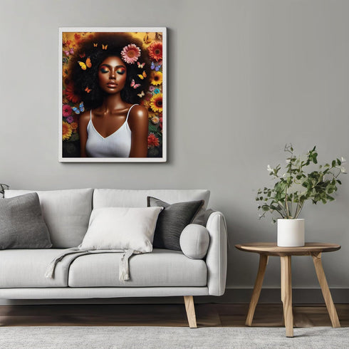Posterizer 1 pcs-butterflies , flowers African womans decor-Floral & Botanical Art-Afro-American Art Collection-Gift for Moms-Living Room Bedroom ...