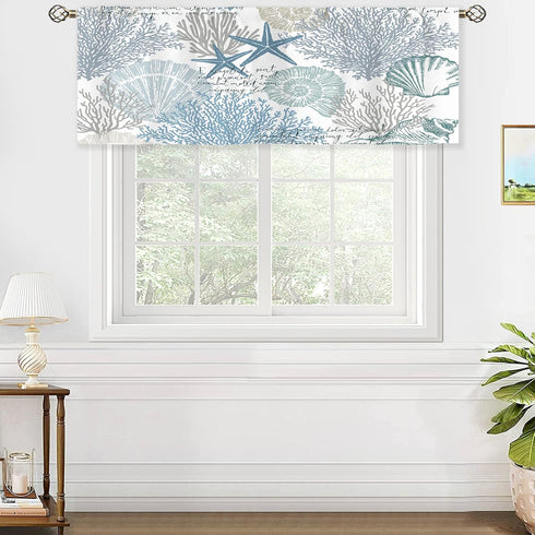 Ocean Beach Valances Kitchen Curtains Nautical Coastal Starfish Seashell Window Drapes Blue Sea Underwater Bedroom Bathroom Living Room Treatment ...