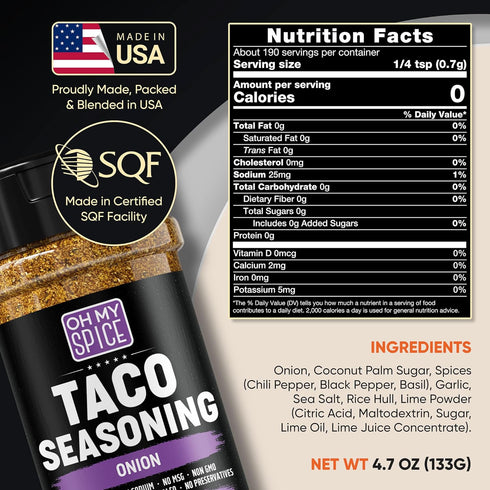 Taco Seasoning Mix Onion Powder - Gluten Free & Low Sodium Mexican Seasoning Blend for Taco Tuesday Night. Onion Salt Spices Mix for Fajita & Burr...