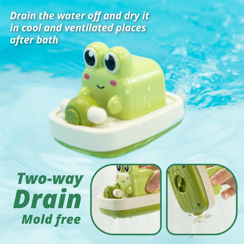 Wind-up Boating Frog Bath Toy with Spin Propeller, No Battery Mold-Free Anti-Rust Interactive Montessori Toy for Kids...