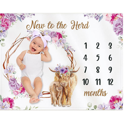 Highland Cow Baby Monthly Milestone 40 x 50'' Blanket Scotland Cow Flower Prop Blanket for Baby Girl Highland Cow Baby Blankets Newborn Infant Swa...
