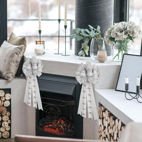 AnyDesign 6 Roll Christmas Wired Ribbon Farmhouse Rustic Craft Ribbon Grey Buffalo Plaid Snowman Snowflake Reindeer Xmas Tree Eucalyptus Gift Ribb...