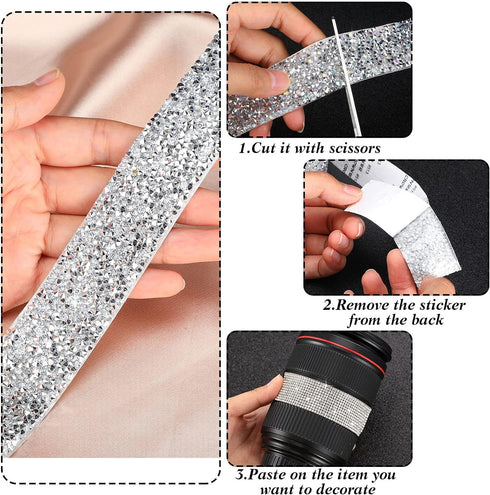 4 Rolls 8.8 Yards Crystal Rhinestone Diamond Ribbon DIY Self Adhesive Bling Rhinestone Ribbon for Arts Crafts Wedding Cakes Birthday Decorations (...
