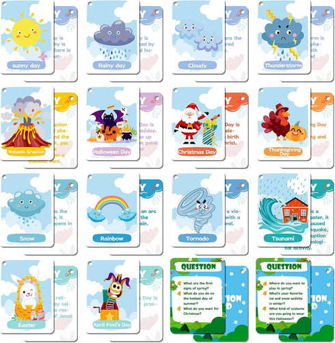 34 Season Flashcards for Kids,Waterproof Month Education Flash Cards, Children's Weather Educational Card, Double-Sided Festivals Toy Cards for To...