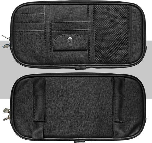 Da by Car Sun Visor Organizer, Multi-Pocket Visor Organizer Storage Pouch for Cars, SUVs & Trucks with Double Zippers, Elastic Bands & Glasses Cli...