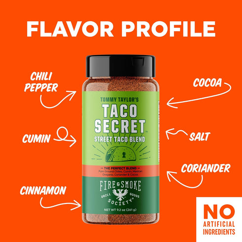 Fire & Smoke Society Taco Secret Taco Seasoning Mix | XLarge Bottle | Fajita Seasoning Mix, Carnitas, Meat, Mexican Spice Blend | MSG Free, Gluten...