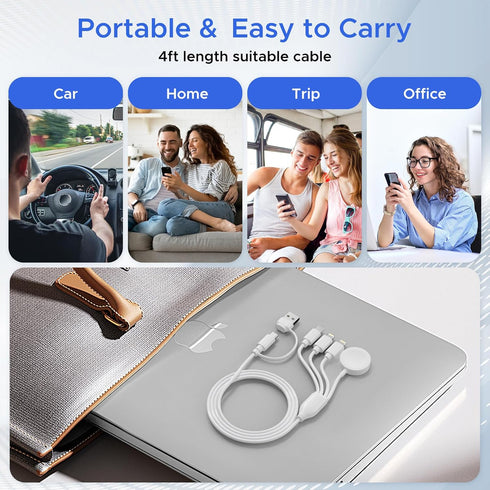 4 in 2 Multi Charging Cable for Apple Watch Charger,USB C Cable Universal Tra vel Charger with Lightning Type C Compatible with iPhone 15 14 13 iW...