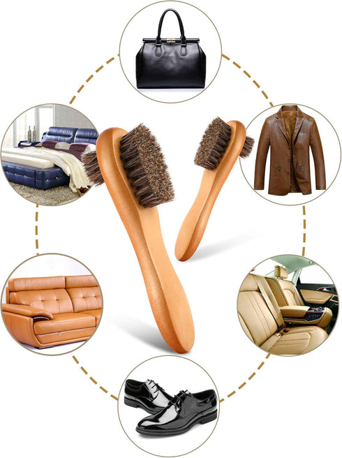 4 Pieces Horsehair Shine Shoes Brush kit Polish Dauber Applicators (D)...