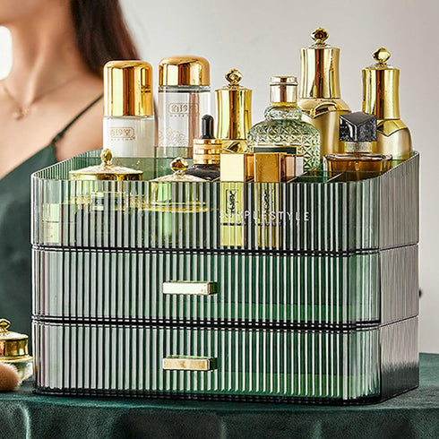 Makeup Organizer with Drawers, Stackable Cosmetics Organizer, Large Make Up Organizer Storage Box, Ideal for Bathroom Countertop and Desk (1 x Dra...