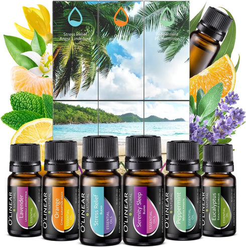Essential Oils Set - 4 Oils & 2 Blends, Top 6 Oils for Diffusers for Home, Relief, Serenity Dream Oil Blend Aromatherapy, Peppermint, Orange, Lave...