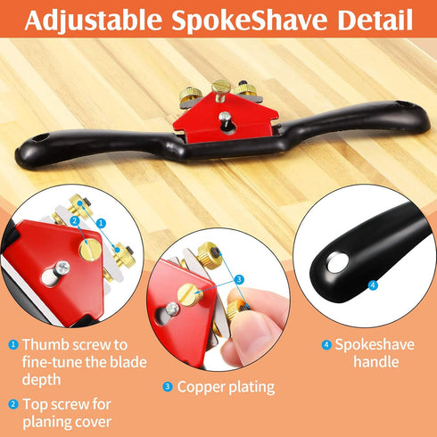 6 Pieces Adjustable Spokeshave Set 1 Piece Adjustable Spokeshave with Flat Base and 5 Pieces Metal Blade, Metal Blade Wood Working Hand Tool Nice ...