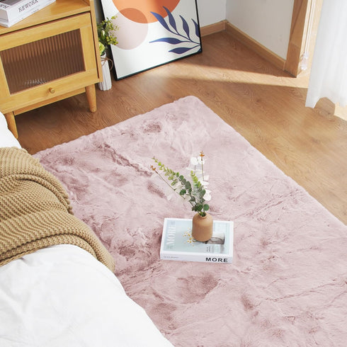 Latepis Light Pink Small Faux Rabbit Rugs 2x3 Washable Furry Rug Soft Fluffy Non-Slip Throw Rug for Living Room, Bedroom, Nursery, Chair Seat Cove...
