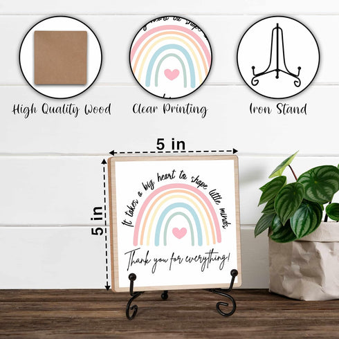 Teacher Desk Decor Wood Sign Gifts, Thank You For Everything Wood Block Gifts, 5x5 Inch Wood Sign Comes With Iron Stand, Perfect For Teacher Thank...