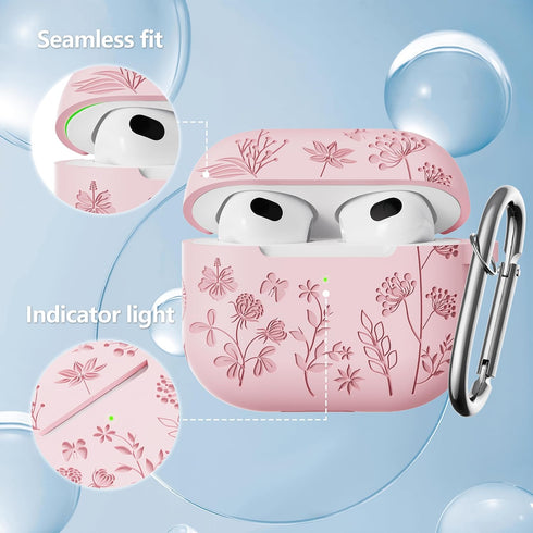 for Airpods 3rd Generation Case - Flower Engraved Soft Silicone Case Compatible with Airpods Case 3rd Generation - Cute Case for Airpod 3rd Genera...