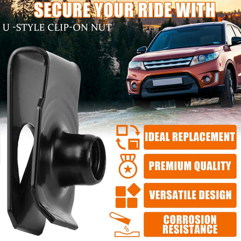 25 Pcs Extruded U Type Nuts Bumper Fender U Style Clip on Nut Extruded U Style Nuts Spring Nuts Black U Style Fasteners for Automotive Metal Fende...