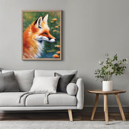 Posterizer 1 pcs- Red fox in the middle of wild orange flowers-Art for Animal Lovers-Floral Botanical Art- Gift for Men Women Teens-Decor for Hom...