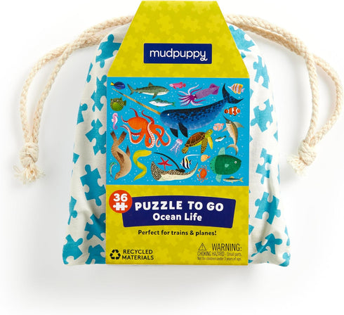 Mudpuppy Ocean Life Puzzle to Go, 36 Pieces, 12 x 9” – Great for Kids Age 3+ – Packaged in Travel-Friendly Drawstring Fabric Pouch – Perfect for A...