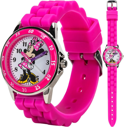 Minnie Mouse Kids' Analog Watch by Accutime - Pink Bezel, Strap & Dial, Time-Teacher Model MN1157...