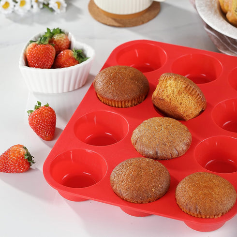 Silicone Muffin Pan, 12 Cups Non Stick Cupcake Pan, Great for Making Muffin Cakes, Bread, Tart, BPA Free and Dishwasher Safe...