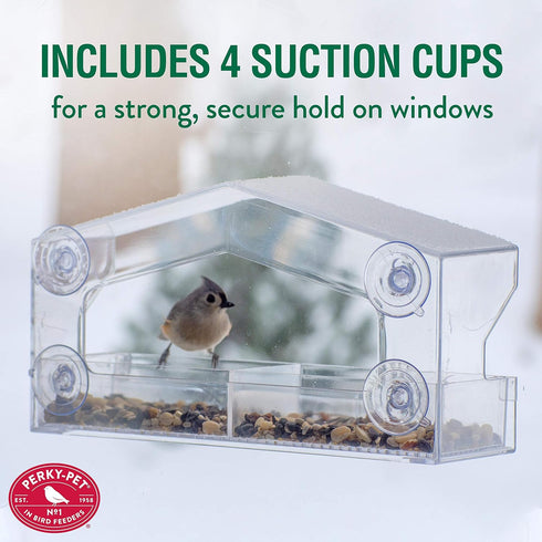 Perky-Pet 347 Clear Outdoor Window Bird Feeder with Strong Suction Cups – 1 Lb Seed Capacity...