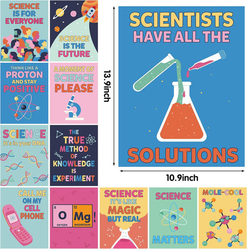 CNhoqc 12pcs Large Science Posters for School Classroom, 13.9 x 10.9 Inch Educational Science Laboratory Wall Art Poster Science Is The Future Pos...